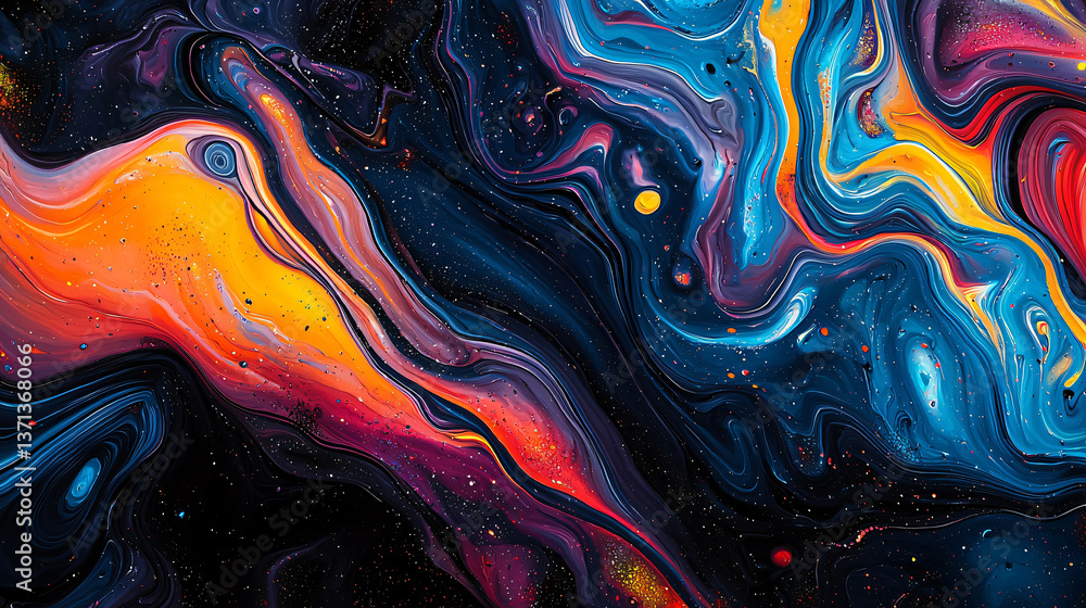 Poster colorful abstract background with fluid motion and hyper-detailed volumetric lighting creating a bri