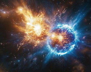 double neutron star merger showcasing an explosion of energy and particles