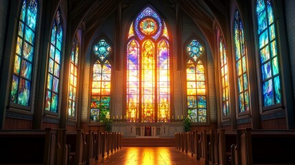 Obraz premium Ornate Stained Glass Window in a Church / 教会の装飾的なステンドグラス窓