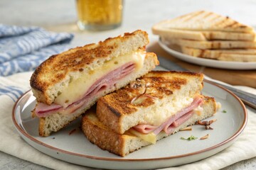 A toast with ham and cheese croque monsieur