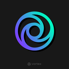 Cyclone logo. Simple icon with blue gradient. Dynamic elements as vortex.