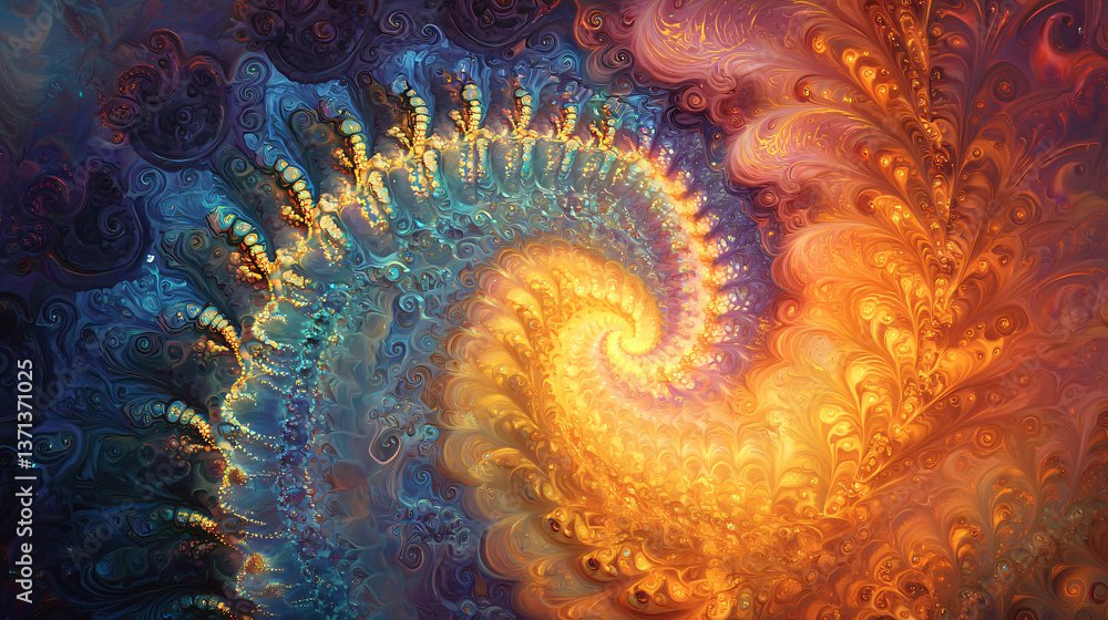 Poster colorful swirl of abstract art featuring fractal patterns and soft ambient glow creating a dreamlike