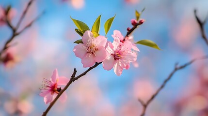 Cherry Blossom Branch Against Blue Sky / 青空を背景にした桜の枝