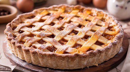 Apple Pie with Lattice Crust and Powdered Sugar / 格子状の皮と粉砂糖のアップルパイ