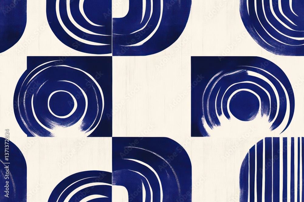Poster abstract blue and white geometric pattern with circular and linear shapes. modern artistic design. b