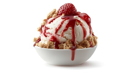 Vanilla Ice Cream with Strawberry Drizzle and Crumble Topping / イチゴソースとクランブルトッピングのバニラアイスクリーム