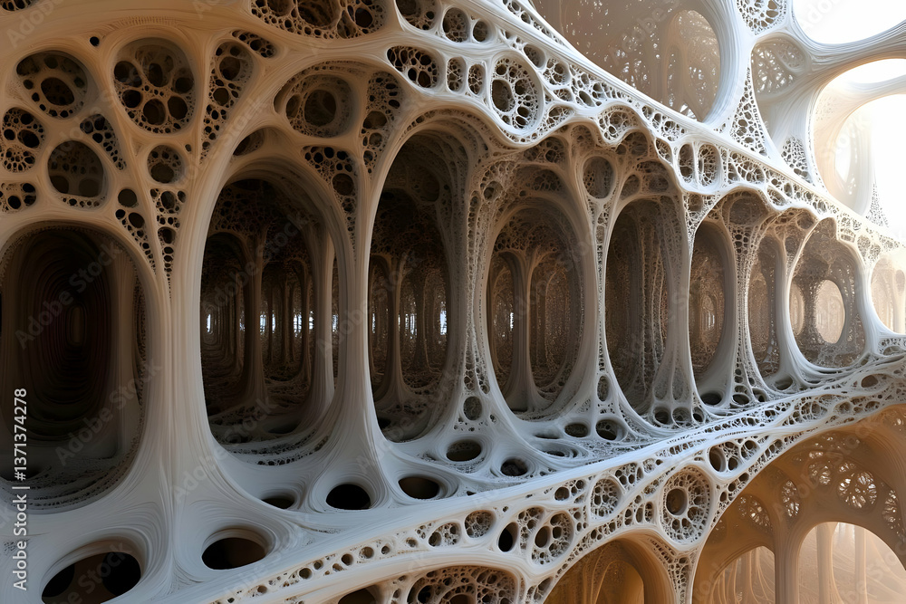 Aufkleber 3d rendered abstract architectural structure with intricate geometric patterns and white tones