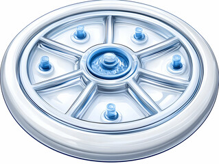 Obraz premium 3D Rendered Shiny Silver Wheel Design with Blue Accents and Metallic Details