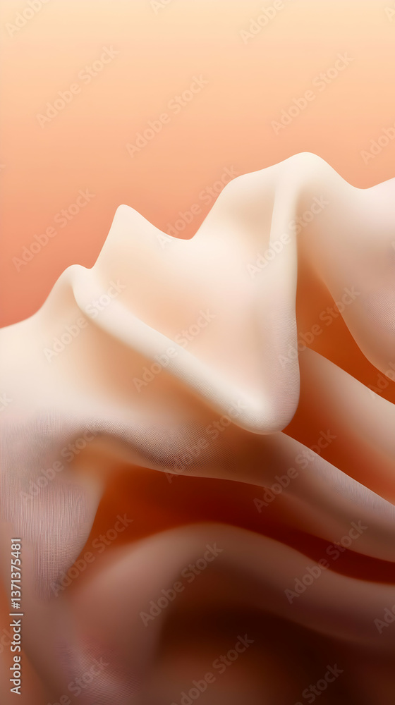 Poster abstract 3d render of organic creamy forms with peach and pink gradient background