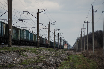 Railway road in the forest with train , landscape photography with train 
