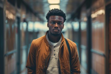 Fototapeta premium Portrait of a confident black man in office hallway
