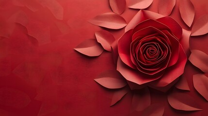 Naklejka premium Professional Paper Carving Rose Flower Shape on Red Wrinkled Background