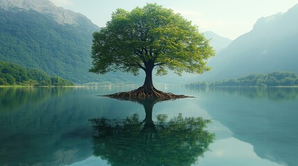A tree with its roots growing into the water