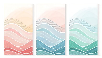 Serene pastel wave art print calming minimalist landscape design soft hues and intricate lines