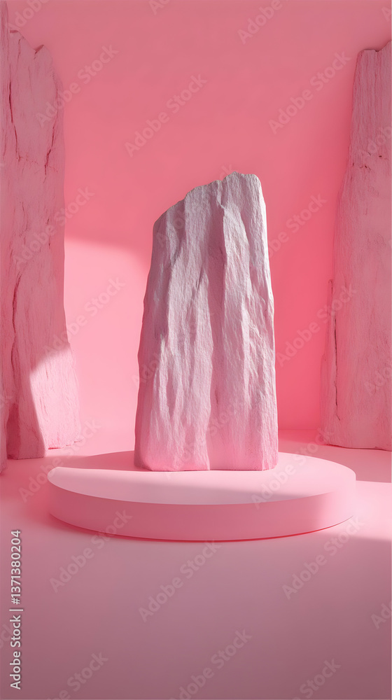 Poster abstract pink stone on podium in studio setting minimalist design 3d render