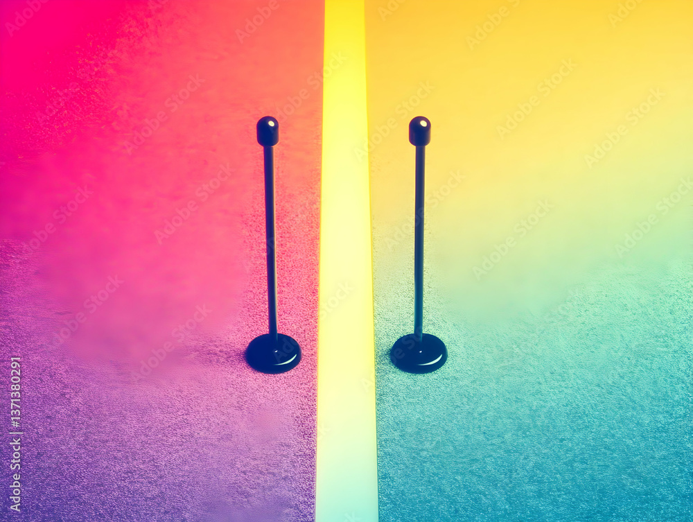 Poster abstract rainbow gradient background with vertical poles and line divider