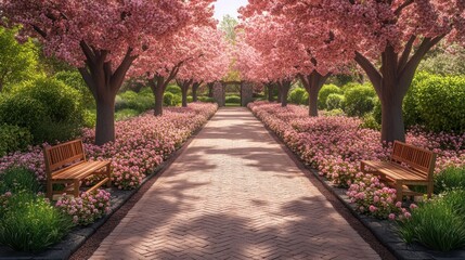 Serene Pink Blossom Pathway: A Digital Garden Escape