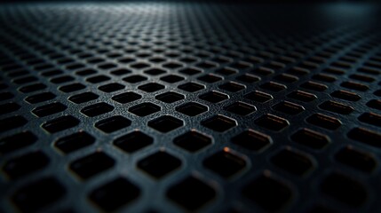 Close-up view of a textured metal surface with hexagonal perforations, showcasing depth and detail
