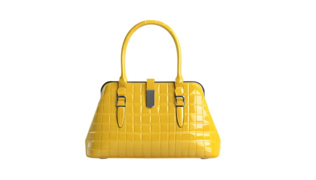  3D illustration of a yellow handbag with a handle and png