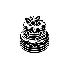 Elegant Black & White Cake Illustration with Berries and Leaves