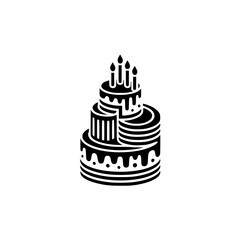 Black and White Tiered Cake Icon with Candles