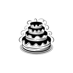 Elegant Black & White Tiered Cake Illustration, Minimalist Design