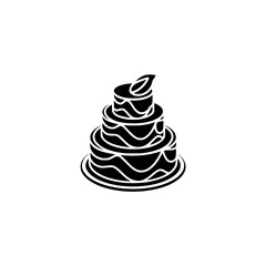Elegant Black & White Tiered Cake Icon, Minimalist Design