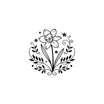 recommend clip art: Elegant Daffodil Floral Line Art, Botanical Design for Branding