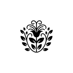 Black and White Floral Emblem: Elegant Minimalist Design Element