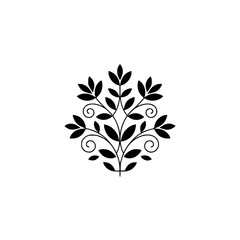 Elegant Black Leafy Floral Design on White Background