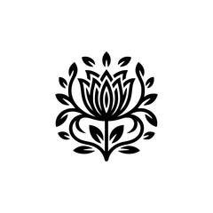 Elegant Black Floral Logo Design, Minimalist Botanical Motif