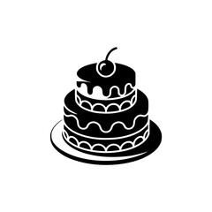 Minimalist Cake Icon: Black and White, Celebration, Illustration