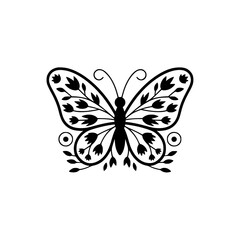 Elegant Black and White Floral Butterfly Design for Logos & Decor