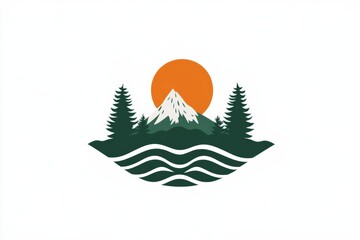 Obraz premium Design a modern logo featuring a wave integrated with a forest and a mountain