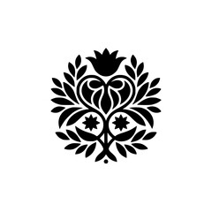Elegant Floral Ornament, Black and White, Decorative Design