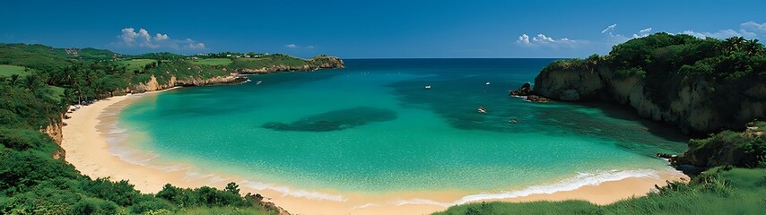 Fototapeta premium Beautiful turquoise water and sandy beach surrounded by greenery
