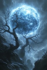 Fototapeta premium Spooky Moon Over Rocky Landscape