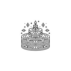 Minimalist Birthday Cake Line Art Logo, Black & White, Isolated