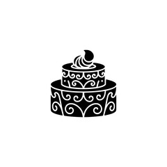Elegant Two-Tier Cake Silhouette with Swirls, Black and White Vector