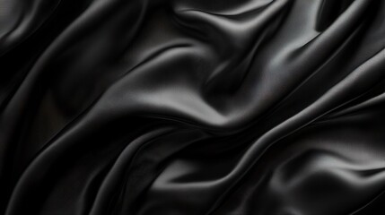 Obraz premium Elegant black satin silk with waves, abstract background.