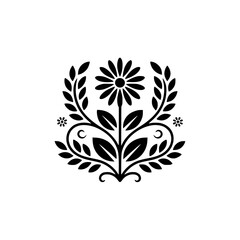 Simple Floral Emblem, Black and White Vector, Minimalist Design, Clean Style