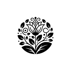 Black & White Floral Emblem, Botanical Illustration, Minimalist Design