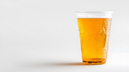 Professional Shot of Beer in Plastic Cup on White Background with Copy Space for Product Advertisement