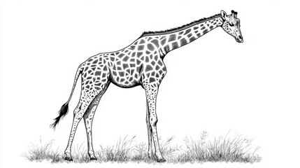 Naklejka premium A Detailed Black And White Drawing Of A Tall Giraffe