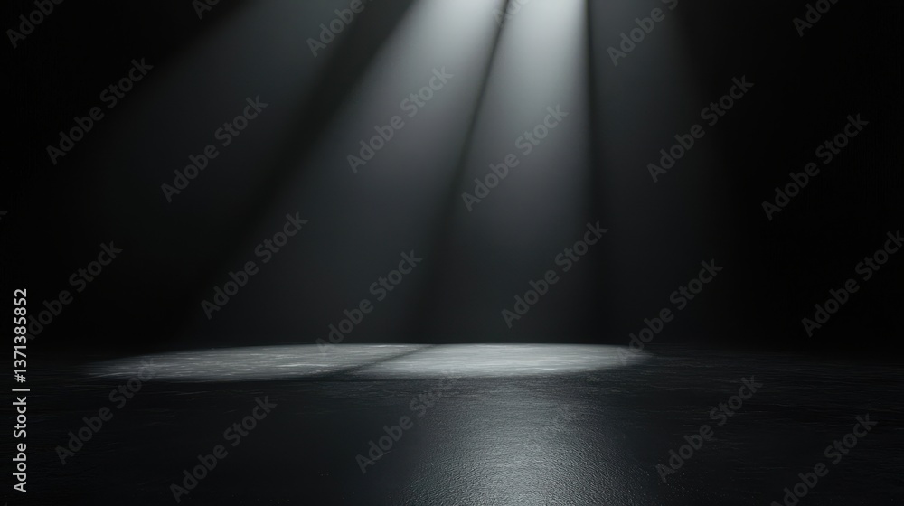 Poster empty black background and spotlight in centre with studio for showing or design. dark backdrop and 