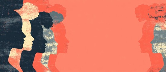 Women's Profile Silhouettes, Empowerment, Unity, Abstract Background