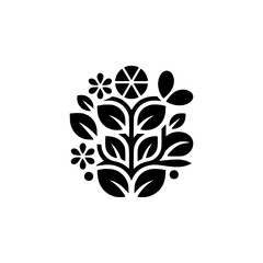 Minimalist Black & White Floral Design Element