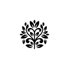 Ornamental Floral Design: Black Silhouette on Off-White Background