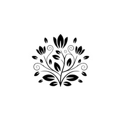 Elegant Black Floral Ornament on White Background