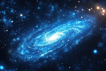Fototapeta premium spiral galaxy with glowing arms, illuminating deep space with intense clumps of blue and white starlight amidst streaks of nebulous dust
